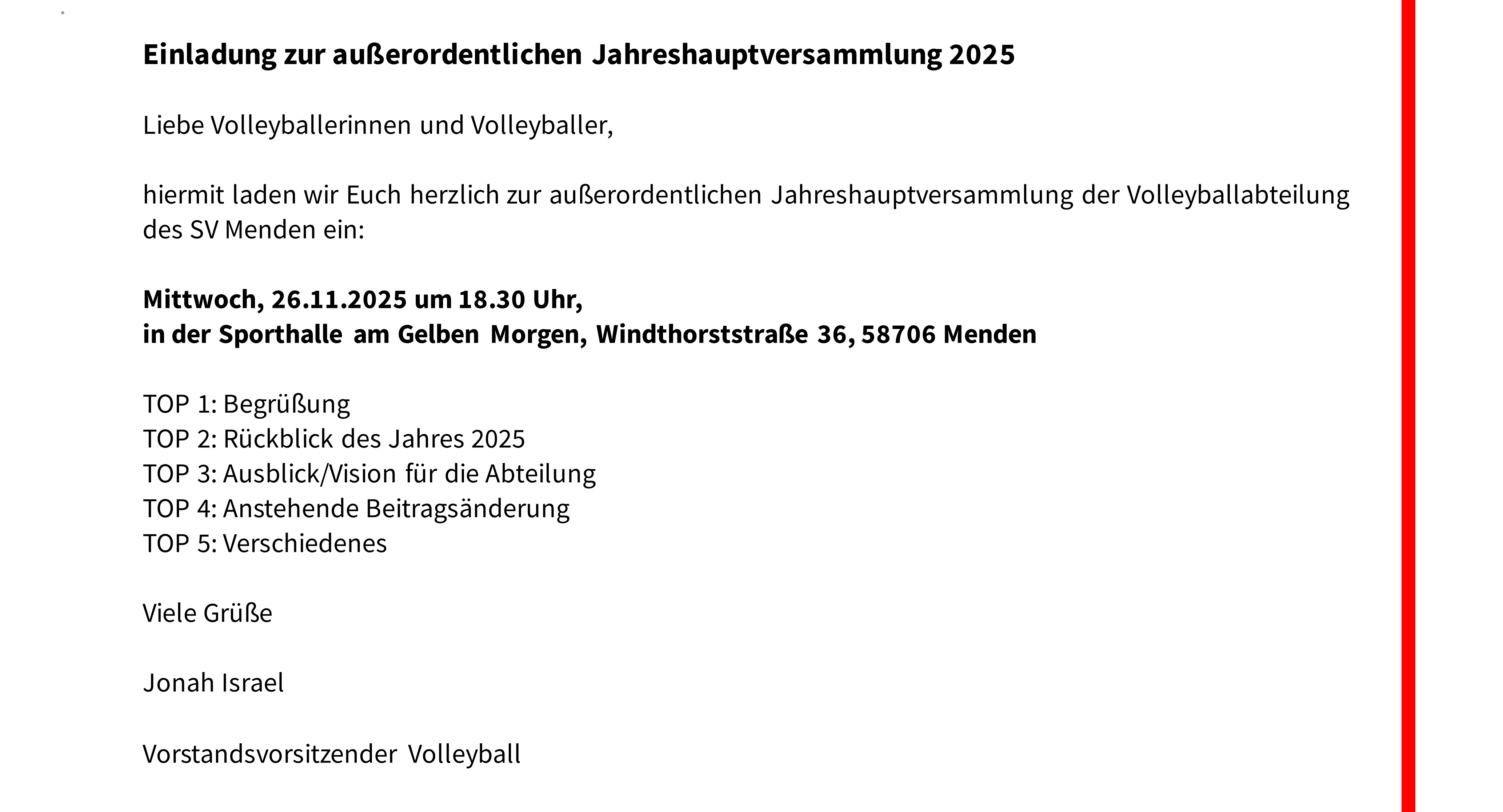 Außerordentliche Jahreshauptversammlung der Volleyballabteilung